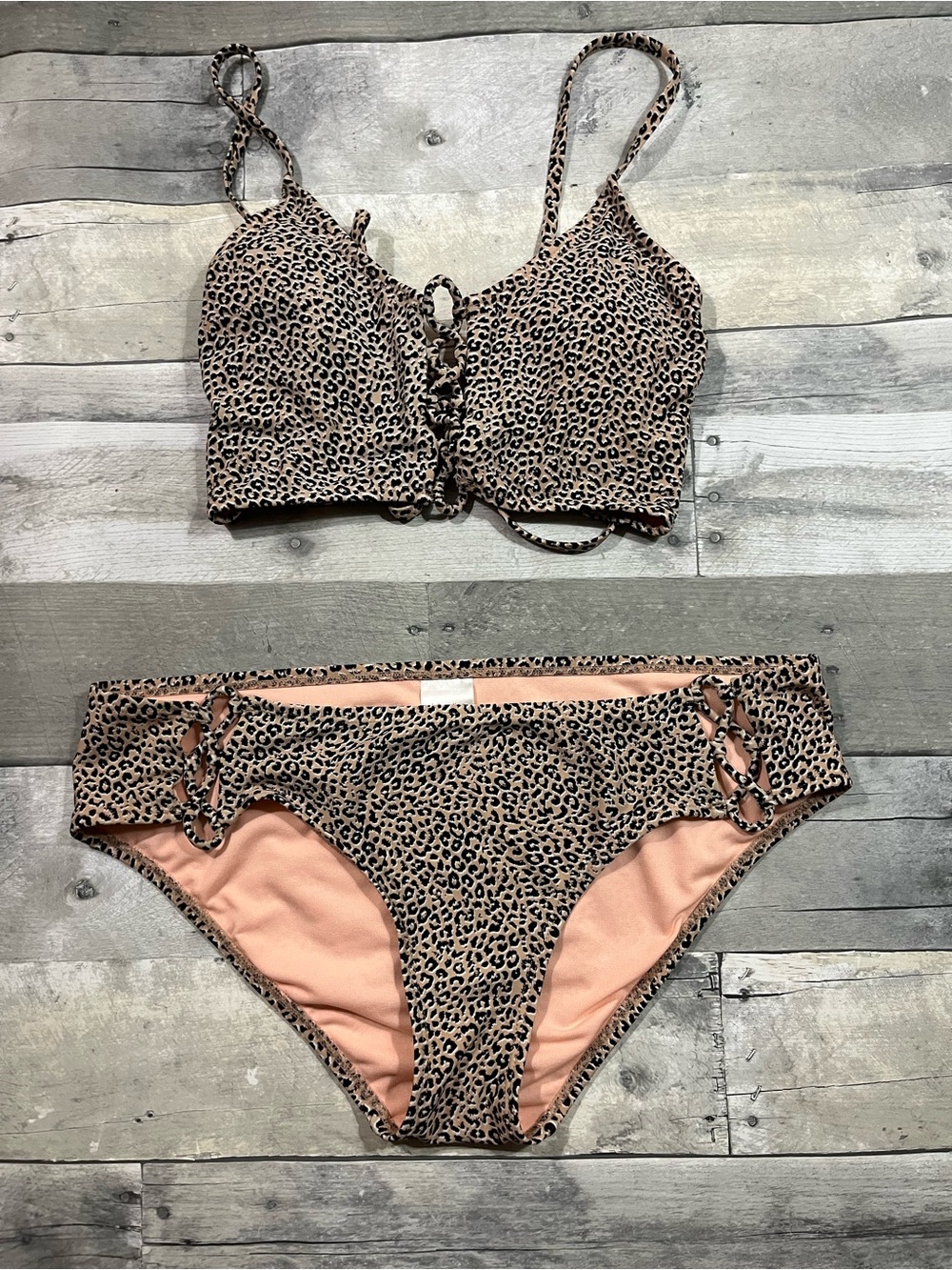 Xhilaration Leopard Lace-Up Bikini Set - Peach & Black